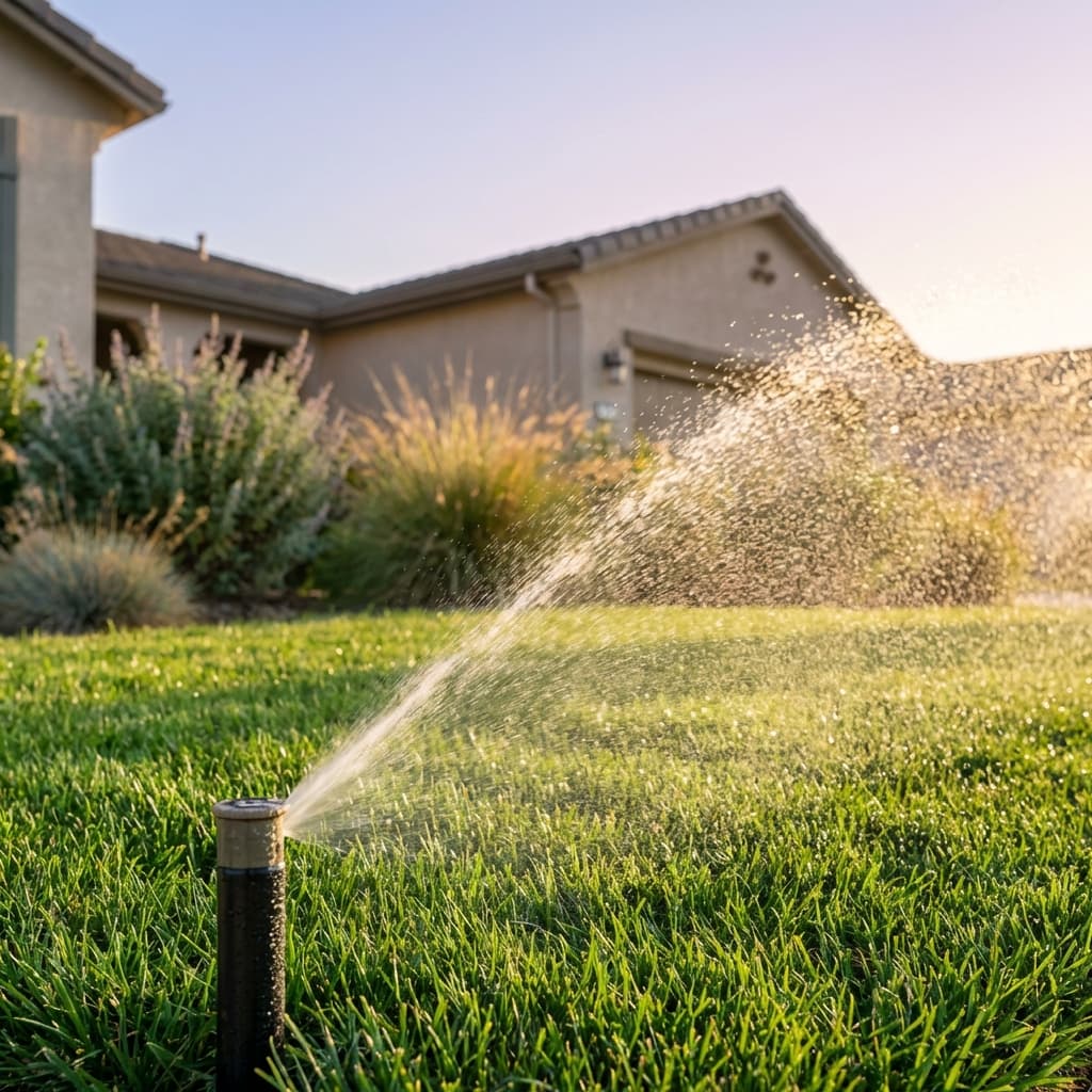 Sprinkler system watering lawn