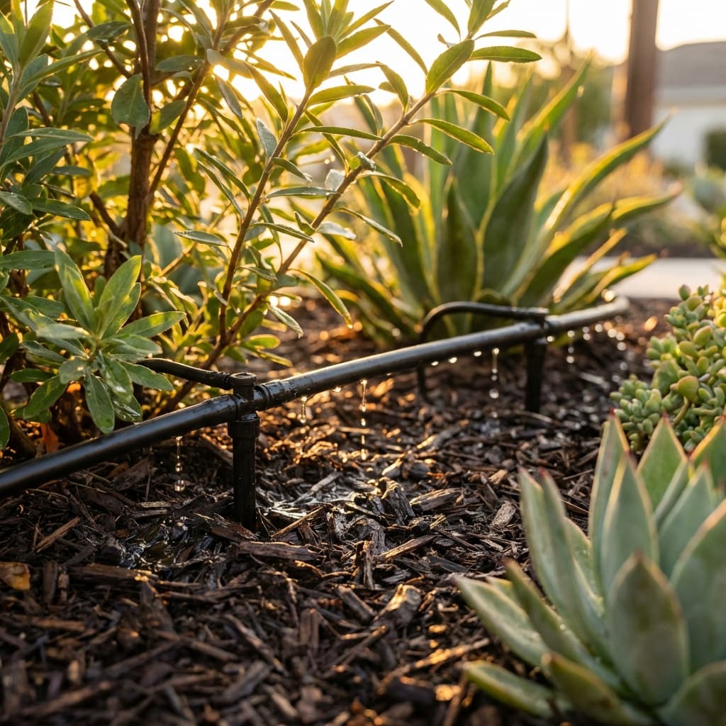Drip irrigation in mulch bed